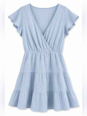 Light Blue Tiered V-Neck Mini Dress